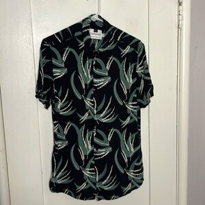 Topman tropical black short sleeve button down